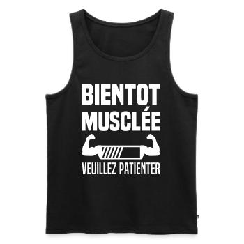 Bientôt Musclée Veuillez Patienter Muscu Femme - Débardeur bio Premium Homme - noir - Devant - AI Model Male 178 light (178cm)