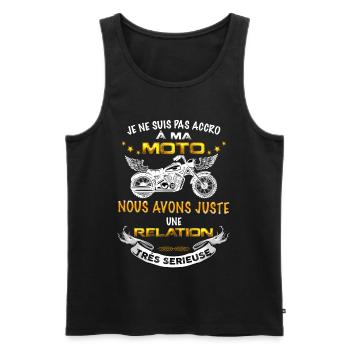 Motard passionné, relation serieuse, humour moto - Débardeur bio Premium Homme - noir - Devant - AI Model Male 178 light (178cm)