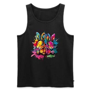 Zwei Hasen im bunten Graffiti - Stil - Männer Premium Bio Tank Top - Schwarz - Vorne - AI Model Male 178 light (178cm)