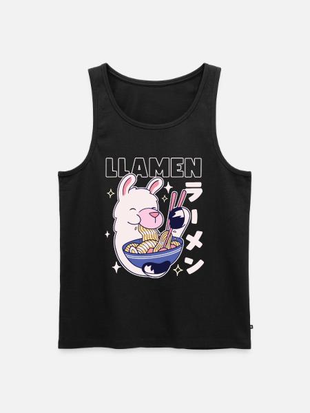 Llamen Kawaii Lama Mangiando Ramen - Canottiera ecologica premium da uomo - nero
