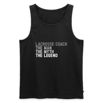 Lacrosse Coach Stick - Men's Premium Organic Tank Top - black - Front - AI Model Male 178 light (178cm)