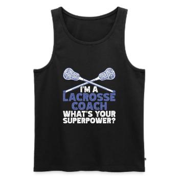 Lacrosse Coach Stick - Men's Premium Organic Tank Top - black - Front - AI Model Male 178 light (178cm)