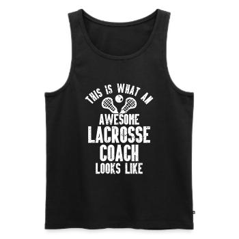 Lacrosse Coach Stick - Men's Premium Organic Tank Top - black - Front - AI Model Male 178 light (178cm)
