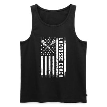 Lacrosse Coach Stick - Men's Premium Organic Tank Top - black - Front - AI Model Male 178 light (178cm)