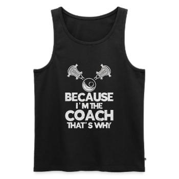 Lacrosse Coach Stick - Men's Premium Organic Tank Top - black - Front - AI Model Male 178 light (178cm)
