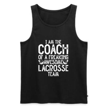Lacrosse Coach Stick - Men's Premium Organic Tank Top - black - Front - AI Model Male 178 light (178cm)
