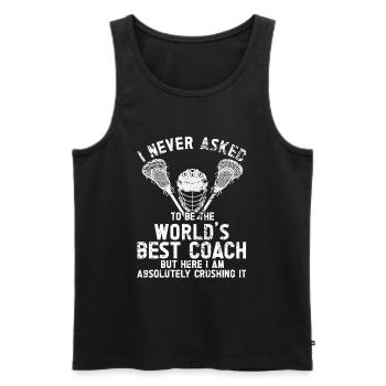 Lacrosse Coach Stick - Men's Premium Organic Tank Top - black - Front - AI Model Male 178 light (178cm)
