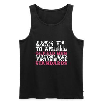 Oilfield - Men's Premium Organic Tank Top - black - Front - AI Model Male 178 light (178cm)