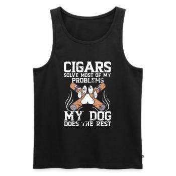 Cigare et chiens fumant des toabacos - Débardeur bio Premium Homme - noir - Devant - AI Model Male 178 light (178cm)