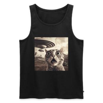 Funny Anxious Cats Selfie UFO Alien - Men's Premium Organic Tank Top - black - Front - AI Model Male 178 light (178cm)