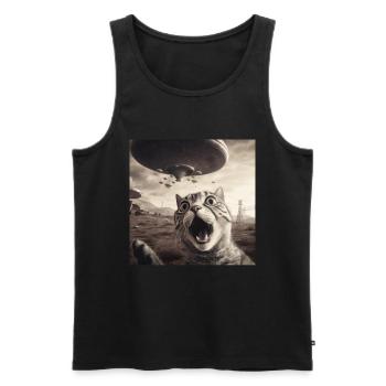Funny Anxious Cats Selfie UFO Alien - Men's Premium Organic Tank Top - black - Front - AI Model Male 178 light (178cm)