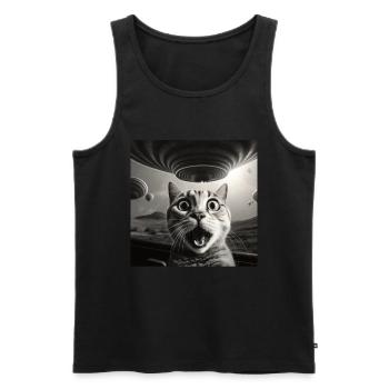 Funny Anxious Cats Selfie UFO Alien - Men's Premium Organic Tank Top - black - Front - AI Model Male 178 light (178cm)