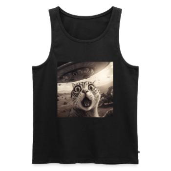 Funny Anxious Cats Selfie UFO Alien - Men's Premium Organic Tank Top - black - Front - AI Model Male 178 light (178cm)