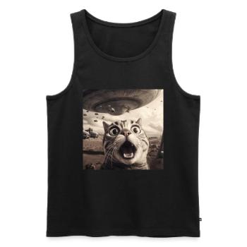 Funny Anxious Cats Selfie UFO Alien - Men's Premium Organic Tank Top - black - Front - AI Model Male 178 light (178cm)