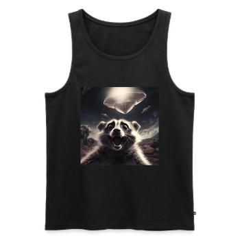 Funny Frightened Raccoon Selfie UFO Alien - Men's Premium Organic Tank Top - black - Front - Michal (187cm)