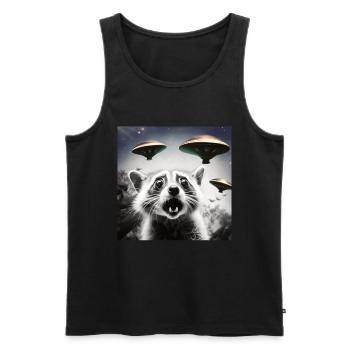Funny Frightened Raccoon Selfie UFO Alien - Men's Premium Organic Tank Top - black - Front - Michal (187cm)