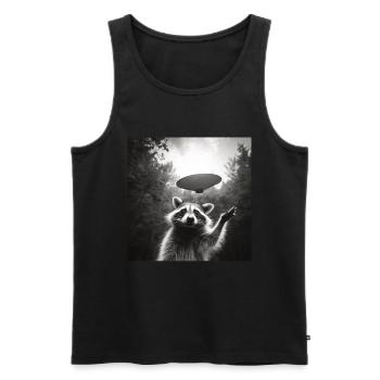 Funny Frightened Raccoon Selfie UFO Alien - Men's Premium Organic Tank Top - black - Front - Michal (187cm)