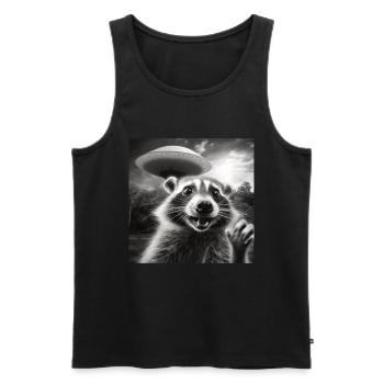 Funny Frightened Raccoon Selfie UFO Alien - Men's Premium Organic Tank Top - black - Front - Michal (187cm)