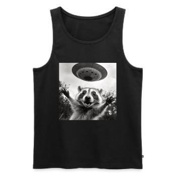 Funny Frightened Raccoon Selfie UFO Alien - Men's Premium Organic Tank Top - black - Front - Michal (187cm)