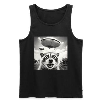 Funny Frightened Raccoon Selfie UFO Alien - Men's Premium Organic Tank Top - black - Front - Michal (187cm)