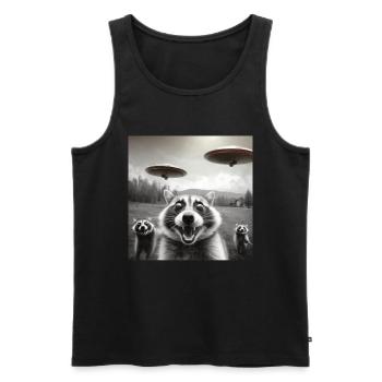 Funny Frightened Raccoon Selfie UFO Alien - Men's Premium Organic Tank Top - black - Front - Michal (187cm)