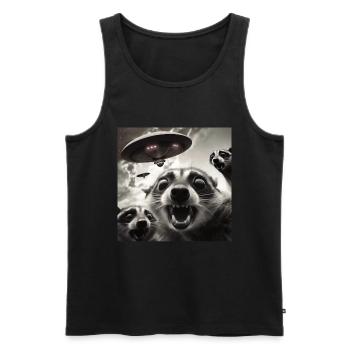 Funny Frightened Raccoon Selfie UFO Alien - Men's Premium Organic Tank Top - black - Front - Michal (187cm)