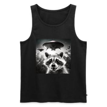 Funny Frightened Raccoon Selfie UFO Alien - Men's Premium Organic Tank Top - black - Front - Michal (187cm)