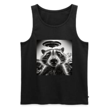 Funny Frightened Raccoon Selfie UFO Alien - Men's Premium Organic Tank Top - black - Front - Michal (187cm)