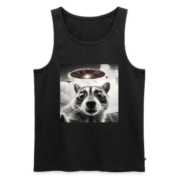 Funny Frightened Raccoon Selfie UFO Alien - Men's Premium Organic Tank Top - black - Front - Michal (187cm)