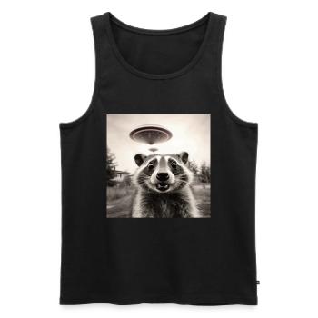 Funny Frightened Raccoon Selfie UFO Alien - Men's Premium Organic Tank Top - black - Front - Michal (187cm)