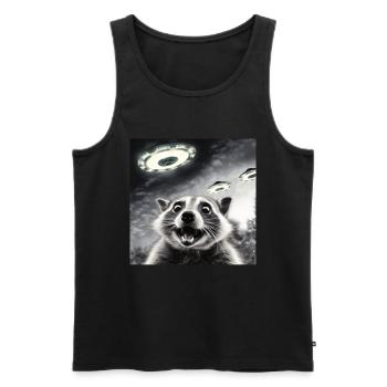 Funny Frightened Raccoon Selfie UFO Alien - Men's Premium Organic Tank Top - black - Front - Michal (187cm)