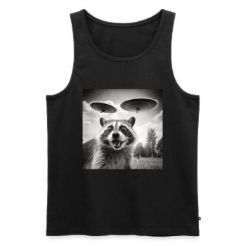 Funny Frightened Raccoon Selfie UFO Alien - Men's Premium Organic Tank Top - black - Front - Michal (187cm)