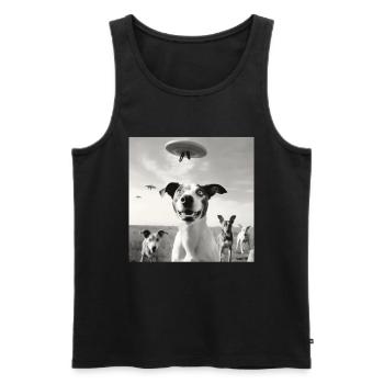 Selfie Chien OVNI Drôle Alien Ovni Amoureux De Chien - Débardeur bio Premium Homme - noir - Devant - AI Model Male 178 light (178cm)