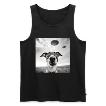 Selfie Chien OVNI Drôle Alien Ovni Amoureux De Chien - Débardeur bio Premium Homme - noir - Devant - AI Model Male 178 light (178cm)