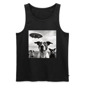 Selfie Chien OVNI Drôle Alien Ovni Amoureux De Chien - Débardeur bio Premium Homme - noir - Devant - AI Model Male 178 light (178cm)