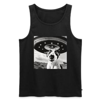 Selfie Chien OVNI Drôle Alien Ovni Amoureux De Chien - Débardeur bio Premium Homme - noir - Devant - AI Model Male 178 light (178cm)