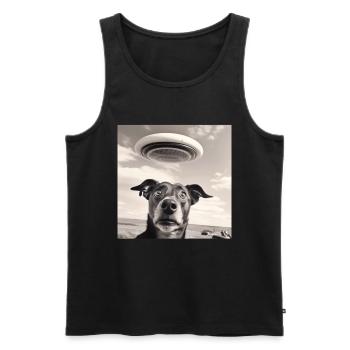 Selfie Chien OVNI Drôle Alien Ovni Amoureux De Chien - Débardeur bio Premium Homme - noir - Devant - AI Model Male 178 light (178cm)
