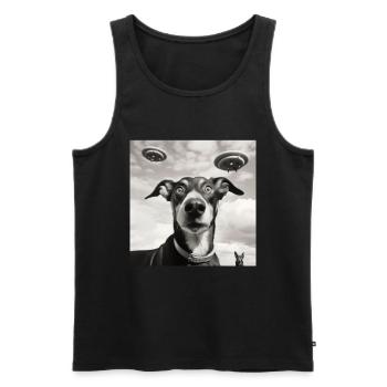 Selfie Chien OVNI Drôle Alien Ovni Amoureux De Chien - Débardeur bio Premium Homme - noir - Devant - AI Model Male 178 light (178cm)