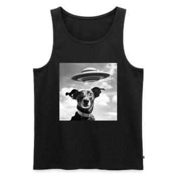 Selfie Chien OVNI Drôle Alien Ovni Amoureux De Chien - Débardeur bio Premium Homme - noir - Devant - AI Model Male 178 light (178cm)