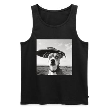 Selfie Chien OVNI Drôle Alien Ovni Amoureux De Chien - Débardeur bio Premium Homme - noir - Devant - AI Model Male 178 light (178cm)