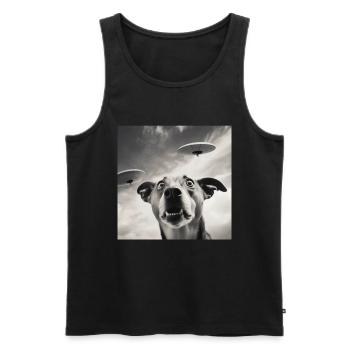 Selfie Chien OVNI Drôle Alien Ovni Amoureux De Chien - Débardeur bio Premium Homme - noir - Devant - AI Model Male 178 light (178cm)