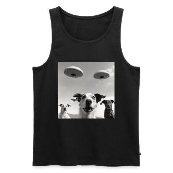 Selfie Chien OVNI Drôle Alien Ovni Amoureux De Chien - Débardeur bio Premium Homme - noir - Devant - AI Model Male 178 light (178cm)