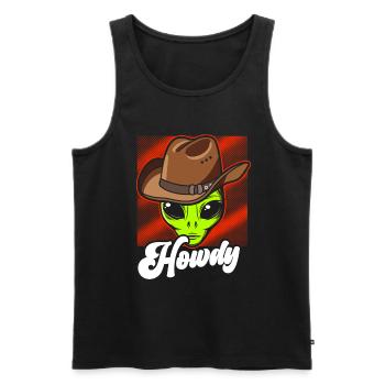 Howdy Alien Cowboy Space UFO Funny Western Rodeo - Männer Premium Bio Tank Top - Schwarz - Vorne - Michal (187cm)
