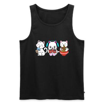Chat Boba Thé Bubble Tea Gaming Gamer Ramen Anime - Débardeur bio Premium Homme - noir - Devant - Michal (187cm)