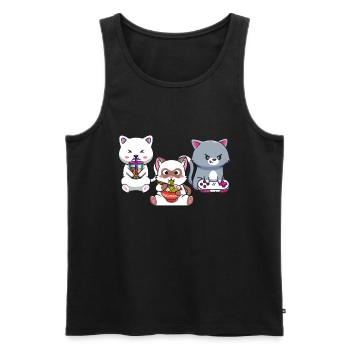 Chat Boba Thé Bubble Tea Gaming Gamer Ramen Anime - Débardeur bio Premium Homme - noir - Devant - Michal (187cm)