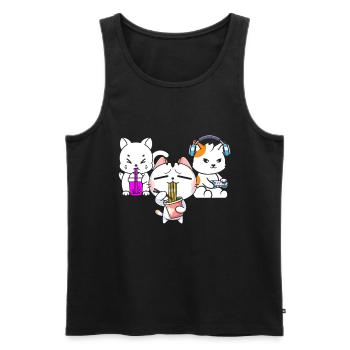 Chat Boba Thé Bubble Tea Gaming Gamer Ramen Anime - Débardeur bio Premium Homme - noir - Devant - Michal (187cm)