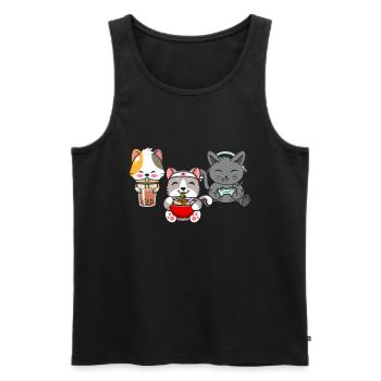 Chat Boba Thé Bubble Tea Gaming Gamer Ramen Anime - Débardeur bio Premium Homme - noir - Devant - Michal (187cm)