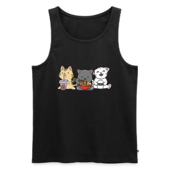 Chat Boba Thé Bubble Tea Gaming Gamer Ramen Anime - Débardeur bio Premium Homme - noir - Devant - Michal (187cm)