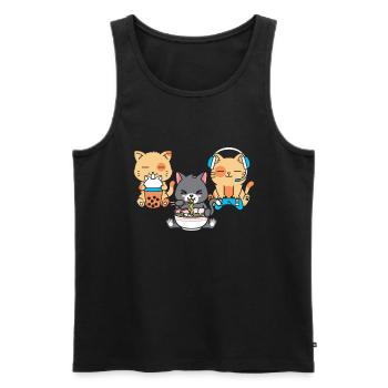 Chat Boba Thé Bubble Tea Gaming Gamer Ramen Anime - Débardeur bio Premium Homme - noir - Devant - Michal (187cm)