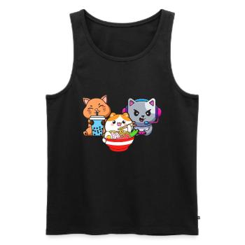 Chat Boba Thé Bubble Tea Gaming Gamer Ramen Anime - Débardeur bio Premium Homme - noir - Devant - Michal (187cm)